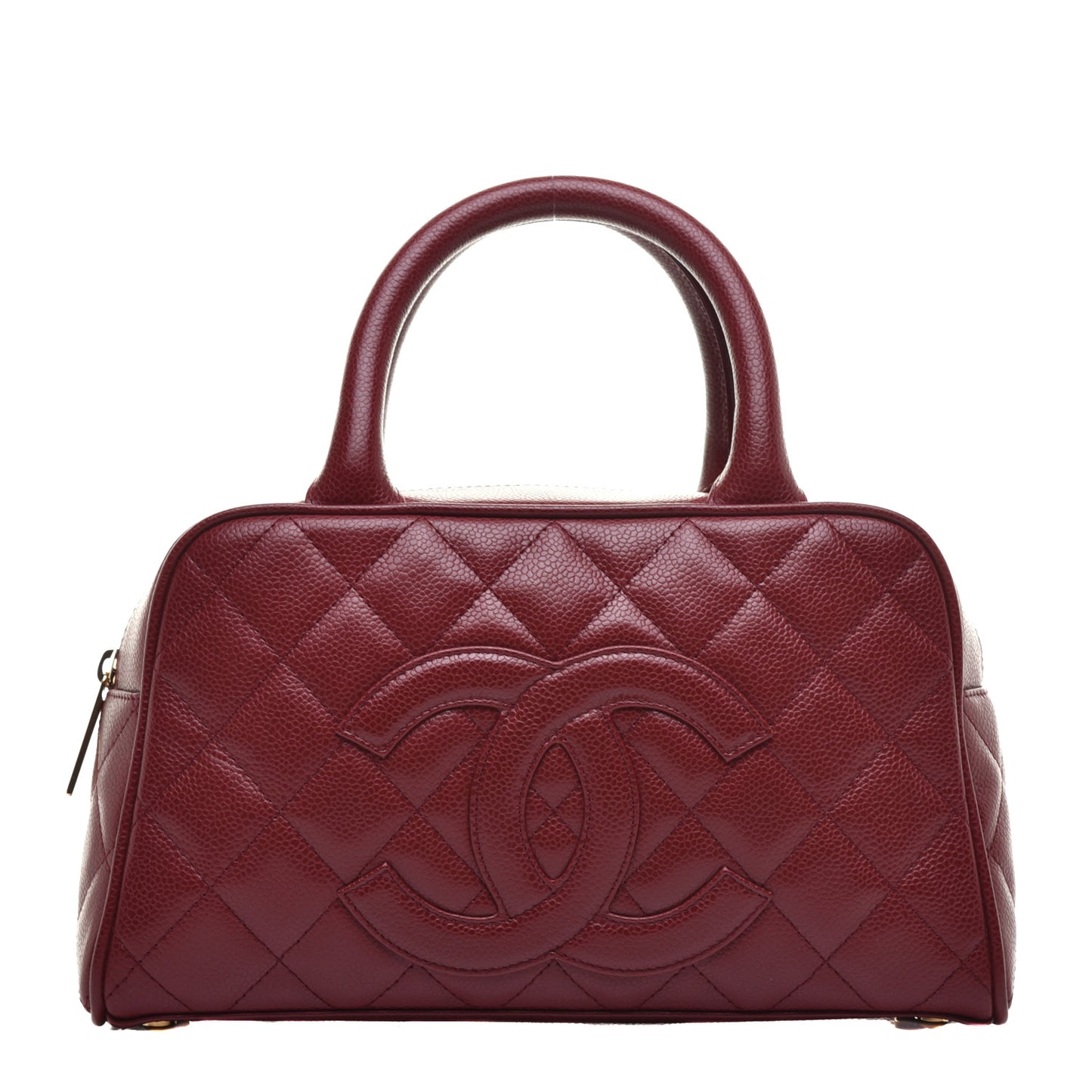 Caviar Quilted Small Bowler Dark Red