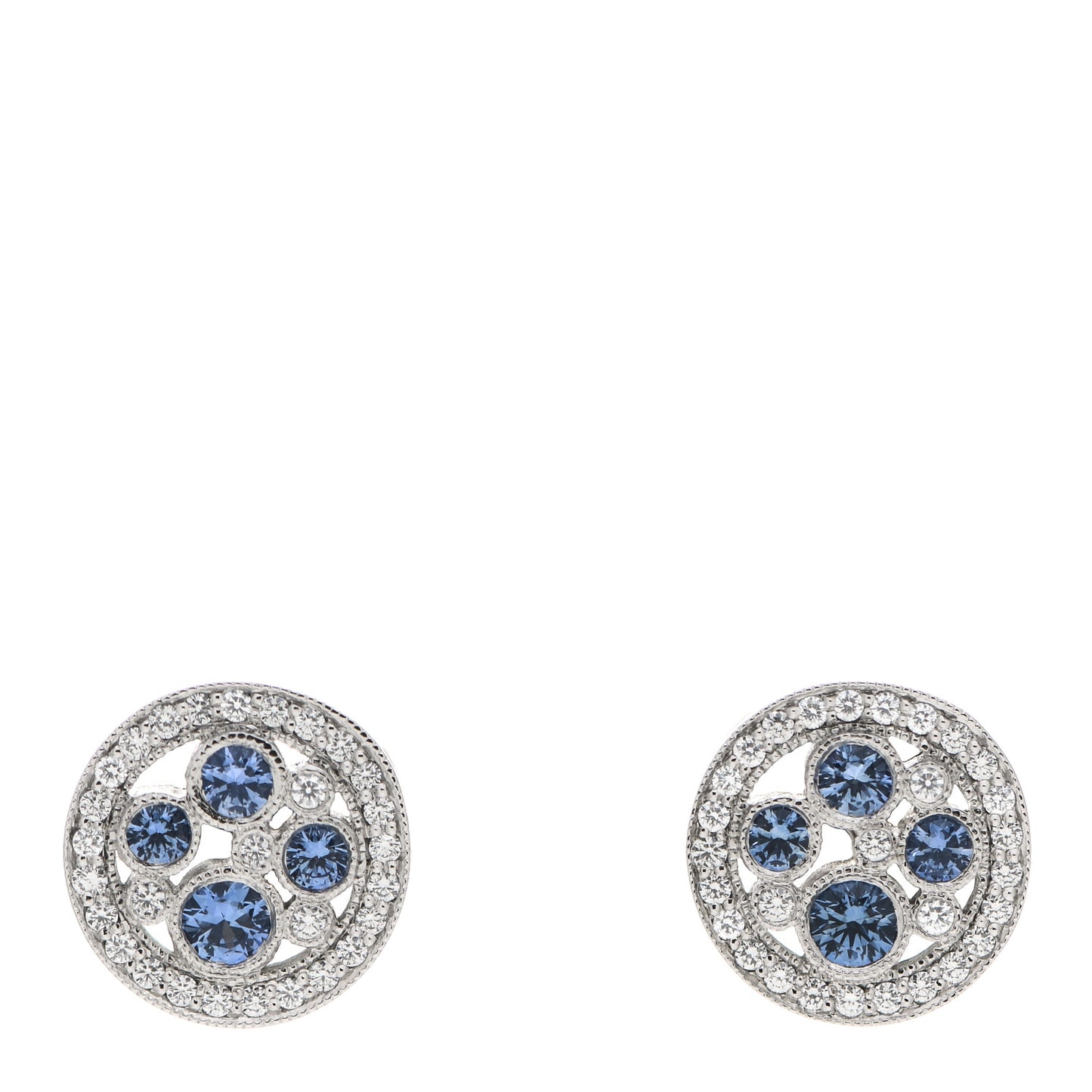 Platinum Diamond Blue Sapphire Cobblestone Stud Earrings