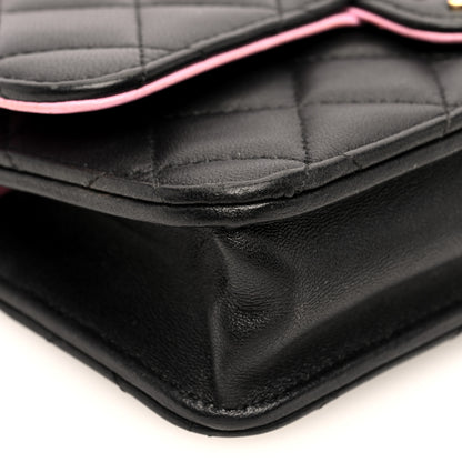 Chanel Lambskin Quilted Flap Phone Holder With Chain Black Lilac 9 of 10