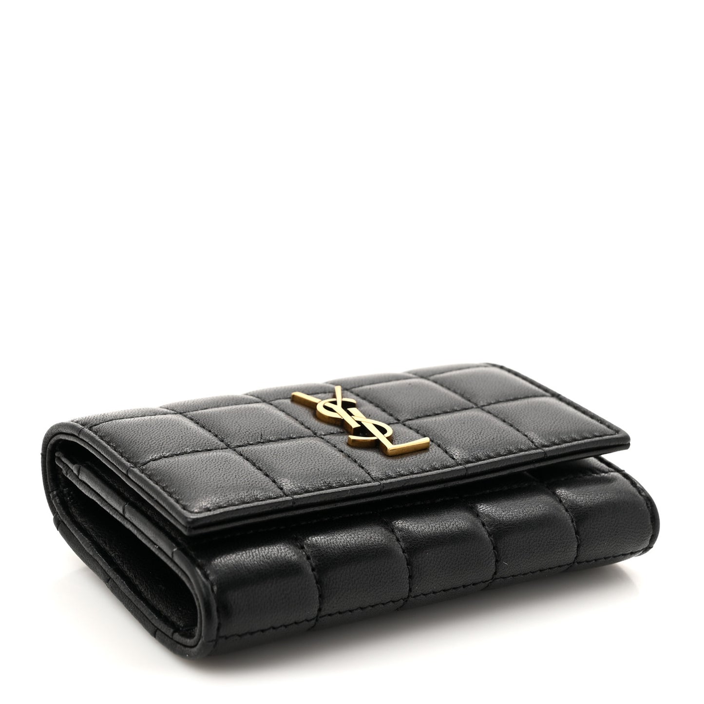 Goatskin Carre Quilted Cassandre Compact Envelope Card Case Black