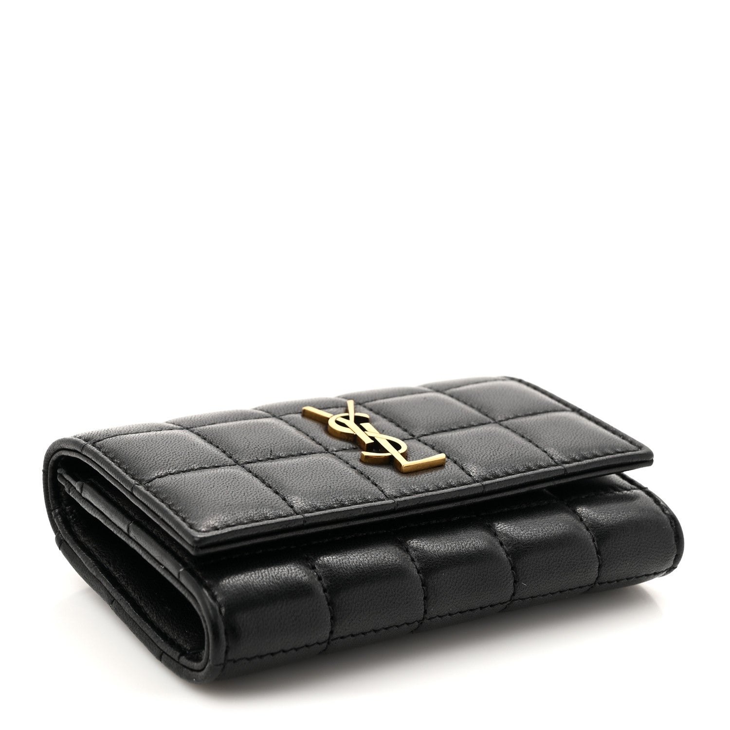 Saint Laurent Goatskin Carre Quilted Cassandre Compact Envelope Card Case Black 4 of 7