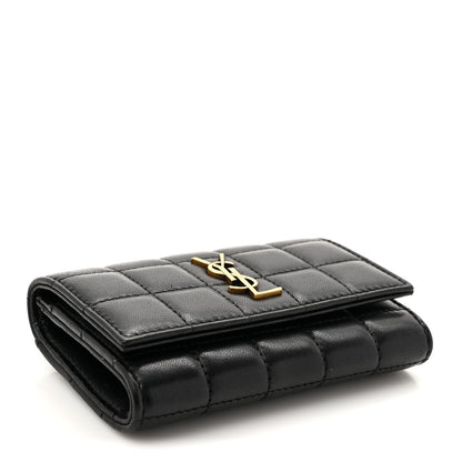 Saint Laurent Goatskin Carre Quilted Cassandre Compact Envelope Card Case Black 4 of 7