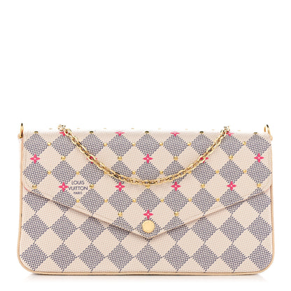 Louis Vuitton Damier Azur Studded Pochette Felicie Chain Wallet Fuchsia 1 of 11