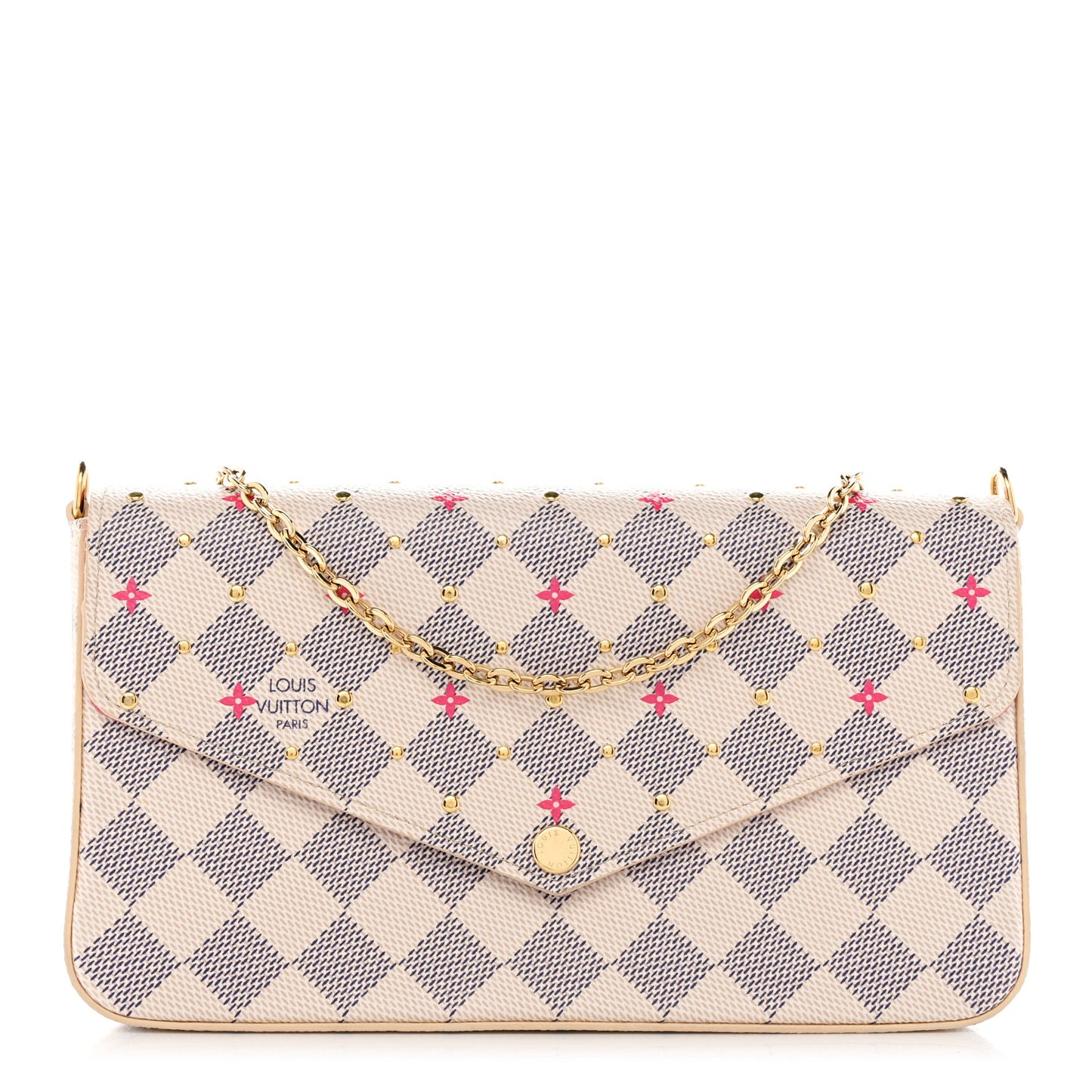 Damier Azur Studded Pochette Felicie Chain Wallet Fuchsia