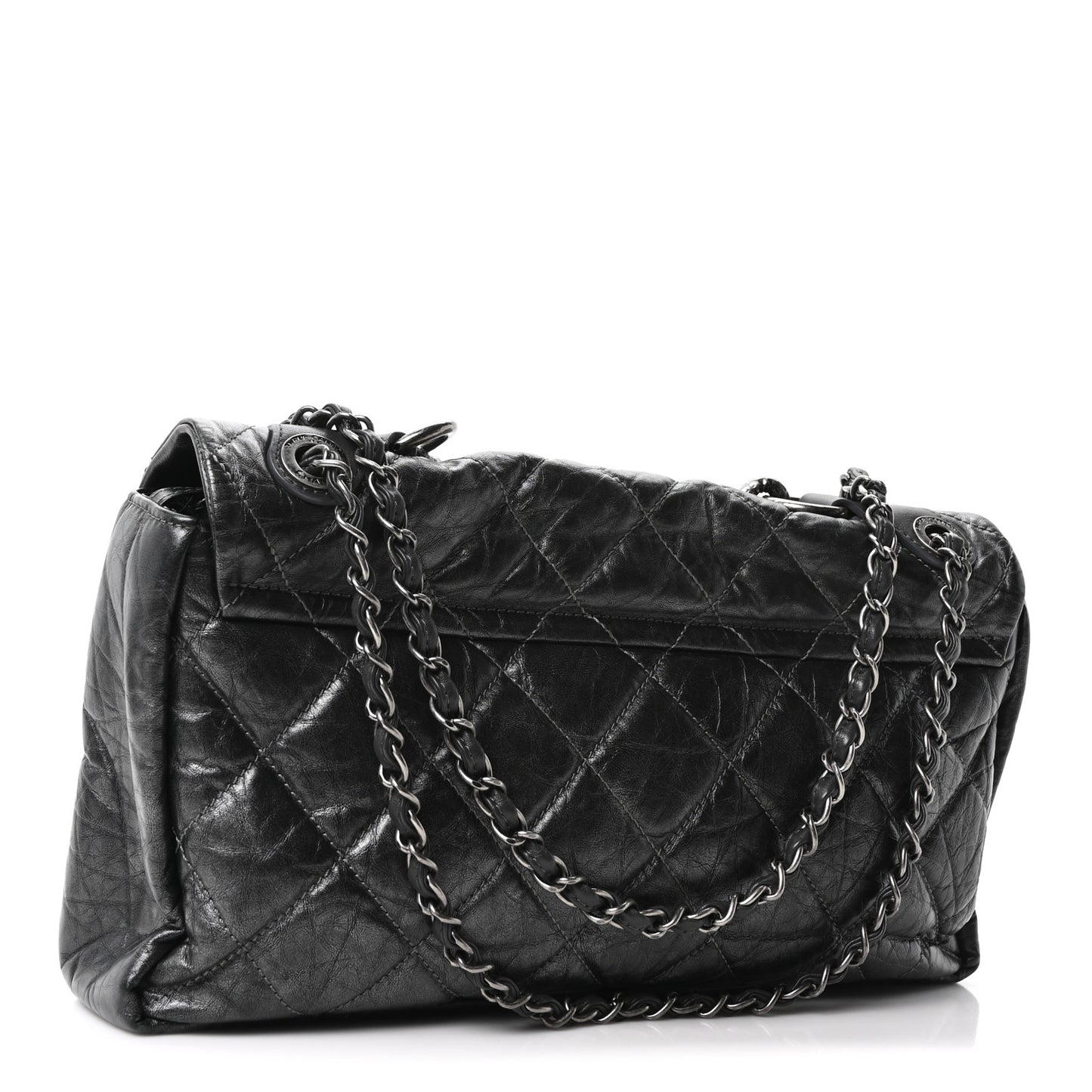 Aged Calfskin Quilted Medium Pondichery Flap Dark Grey
