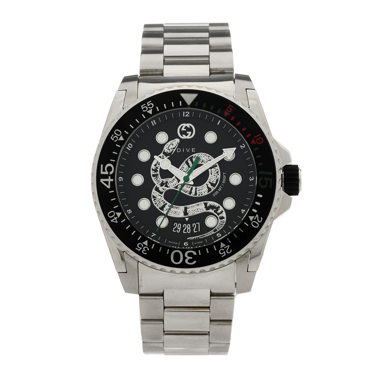 Gucci Stainless Steel 45mm Dive Snake Quartz Watch Black 1 of 5