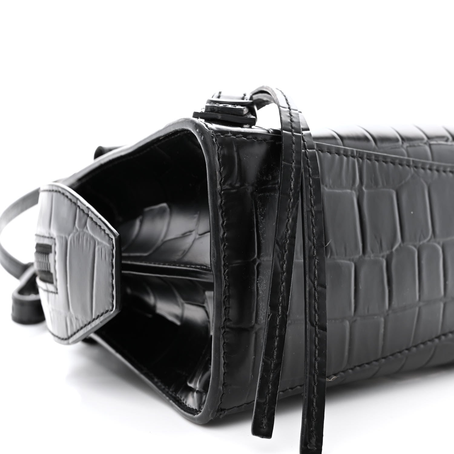 Balenciaga Semi Shiny Calfskin Crocodile Embossed Neo Classic Black Hardware Mini City Black 9 of 14