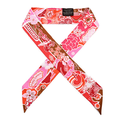 Hermes Silk Bingata Twilly Fuchsia Corail Brun 1 of 5