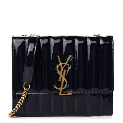 Saint Laurent Patent Calfskin Matelasse Monogram Vicky Chain Wallet Blue 1 of 9
