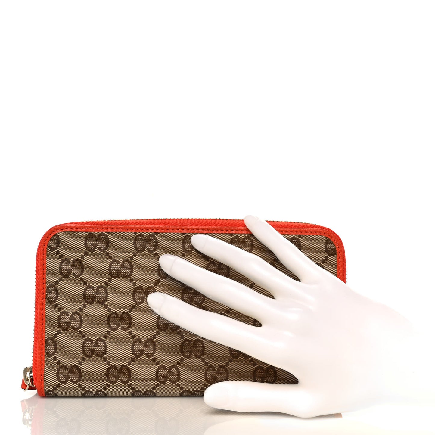 Monogram Dollar Calfskin Zip Around Wallet Beige Ebony Sun Orange