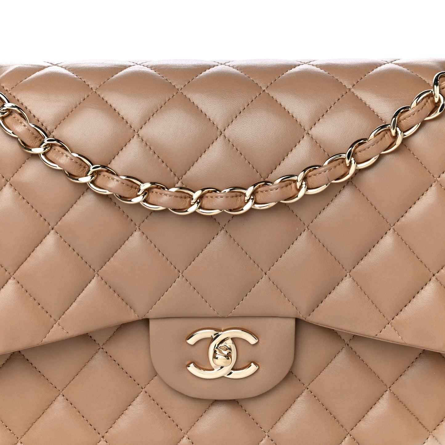 Lambskin Quilted Jumbo Double Flap Dark Beige