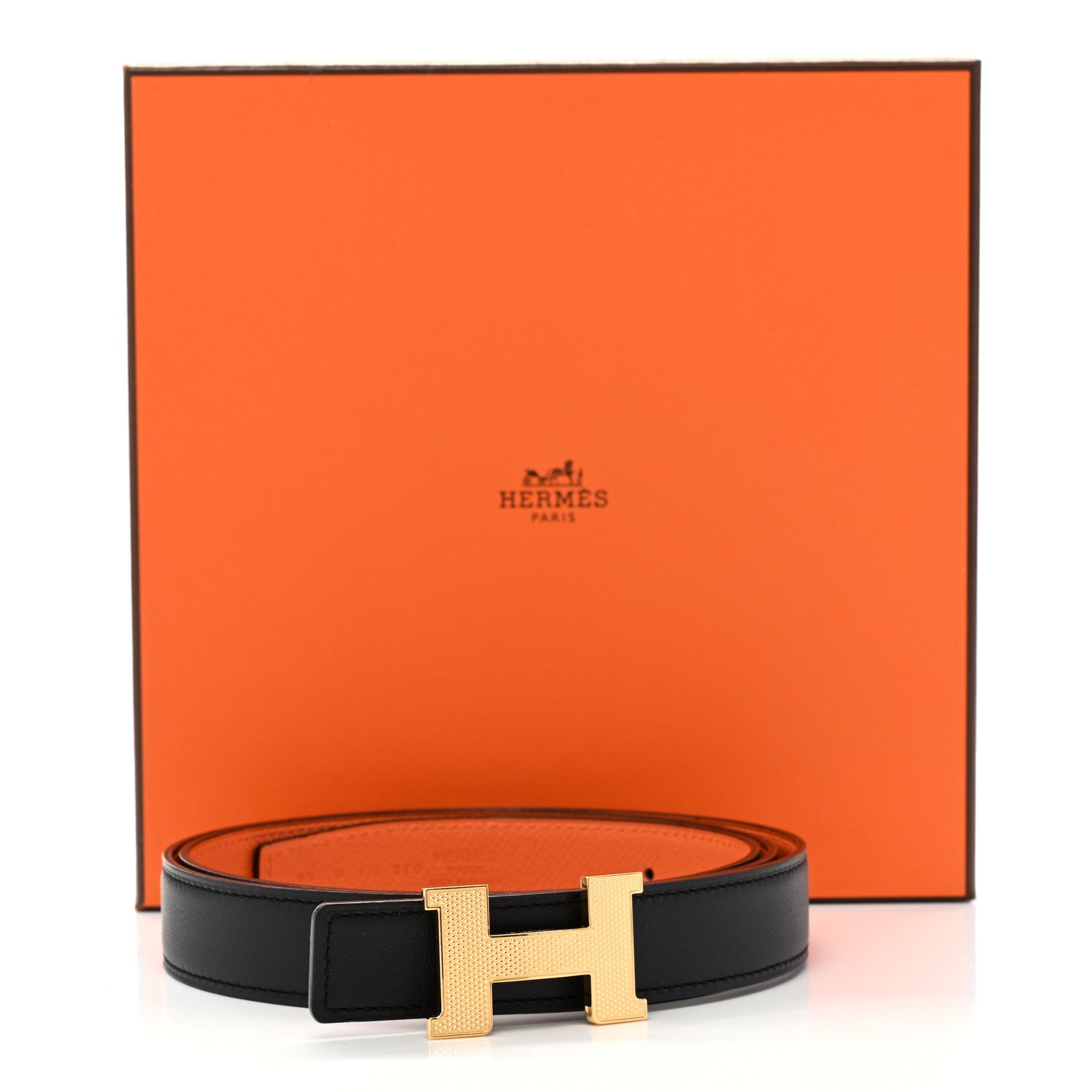 Hermes Epsom Swift 24mm Mini Constance Guilloche H Belt 95/38 Black Orange 10 of 10