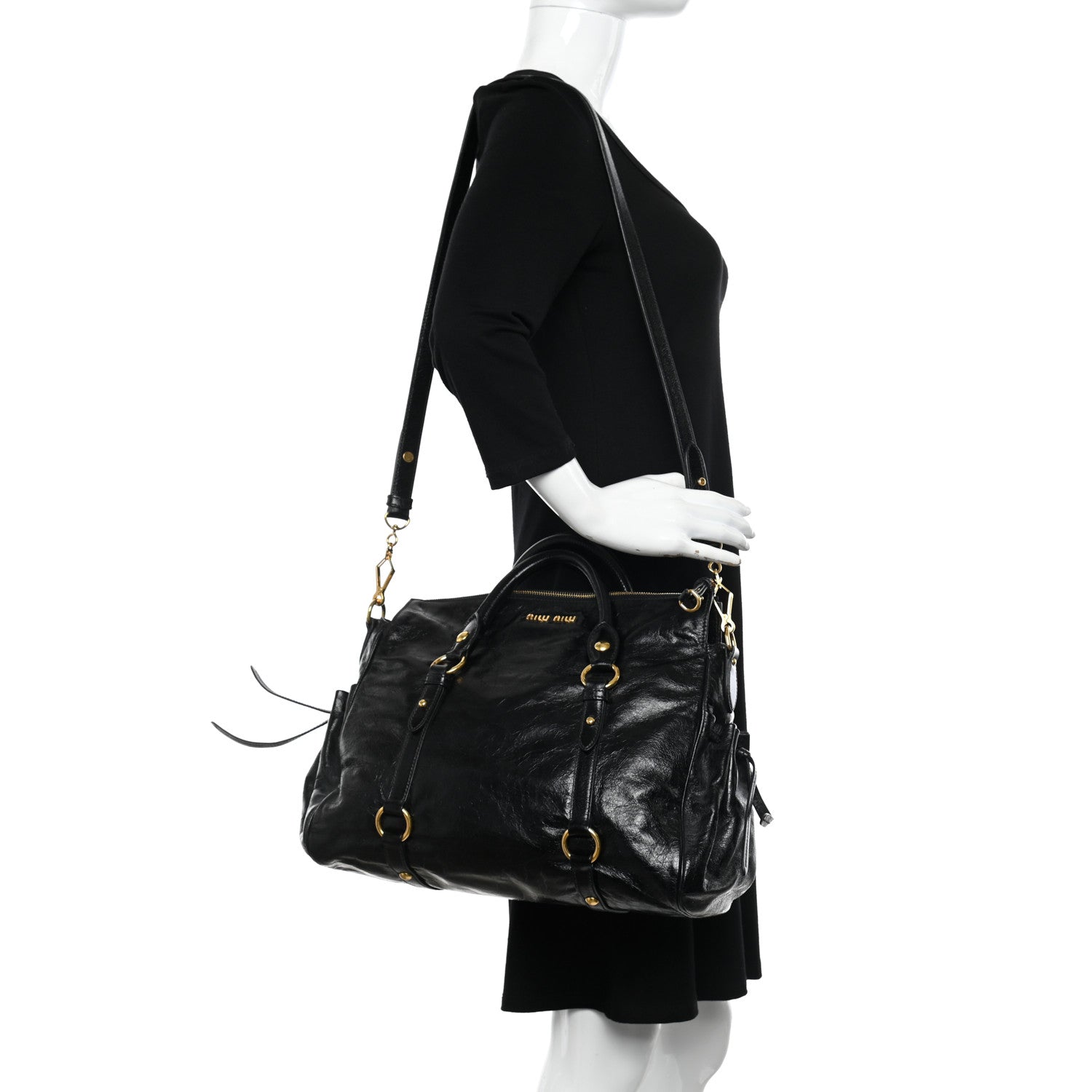 Miu Miu Vitello Lux Medium Bow Bag Black 2 of 9