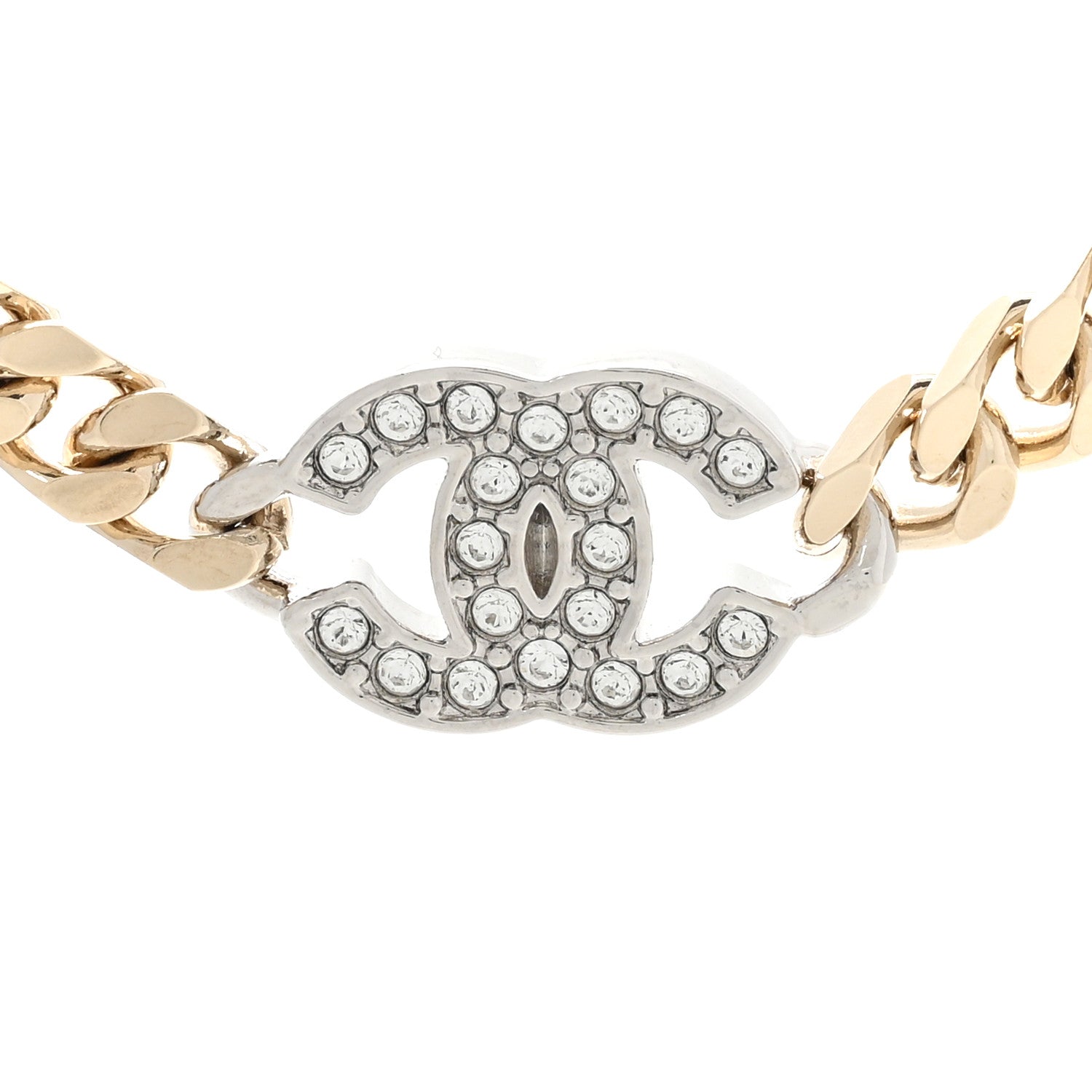 Chanel Crystal Chain CC Link Necklace Gold Silver 4 of 6