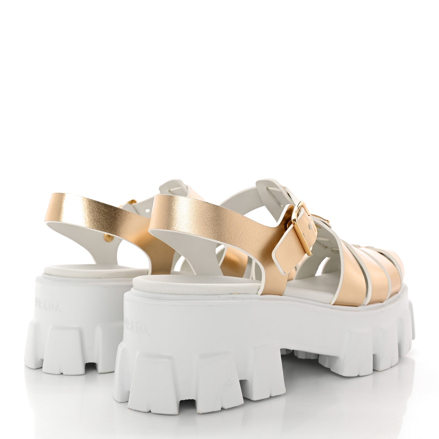 Vitello Metal Triangle Logo Monolith 55mm Cage Sandals 37 Platino