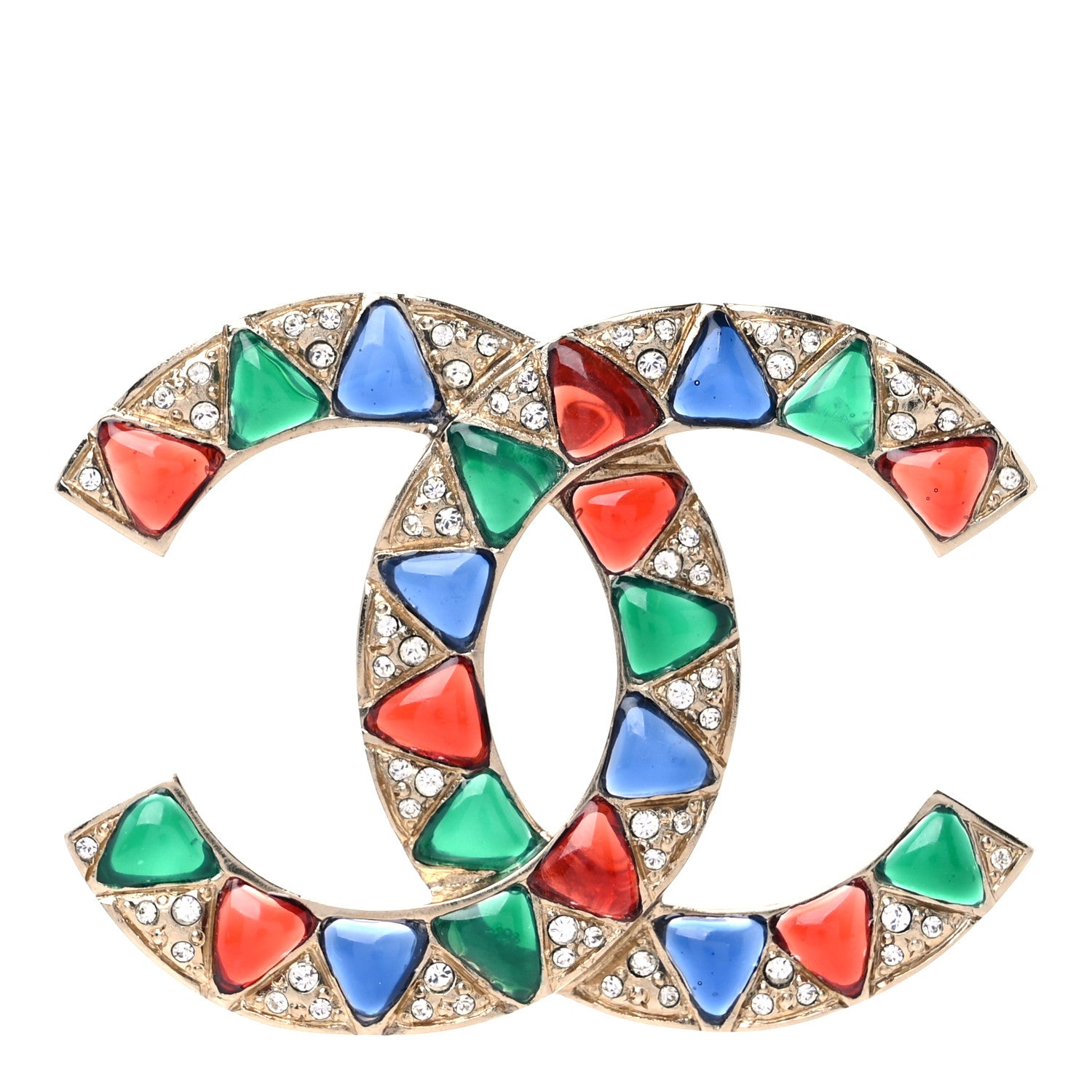 Chanel Gripoix Crystal CC Brooch Gold Multicolor 1 of 4