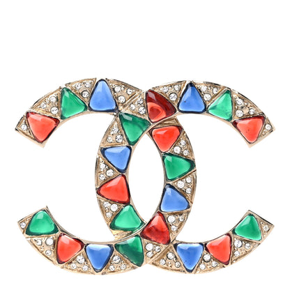 Chanel Gripoix Crystal CC Brooch Gold Multicolor 1 of 4