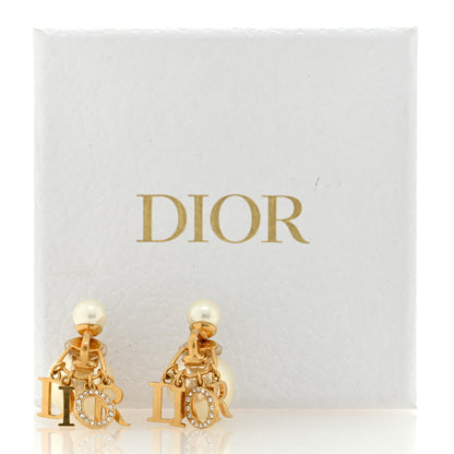 Christian Dior Metal Pearl Crystal Tribales Clip On Earrings Gold White 5 of 5