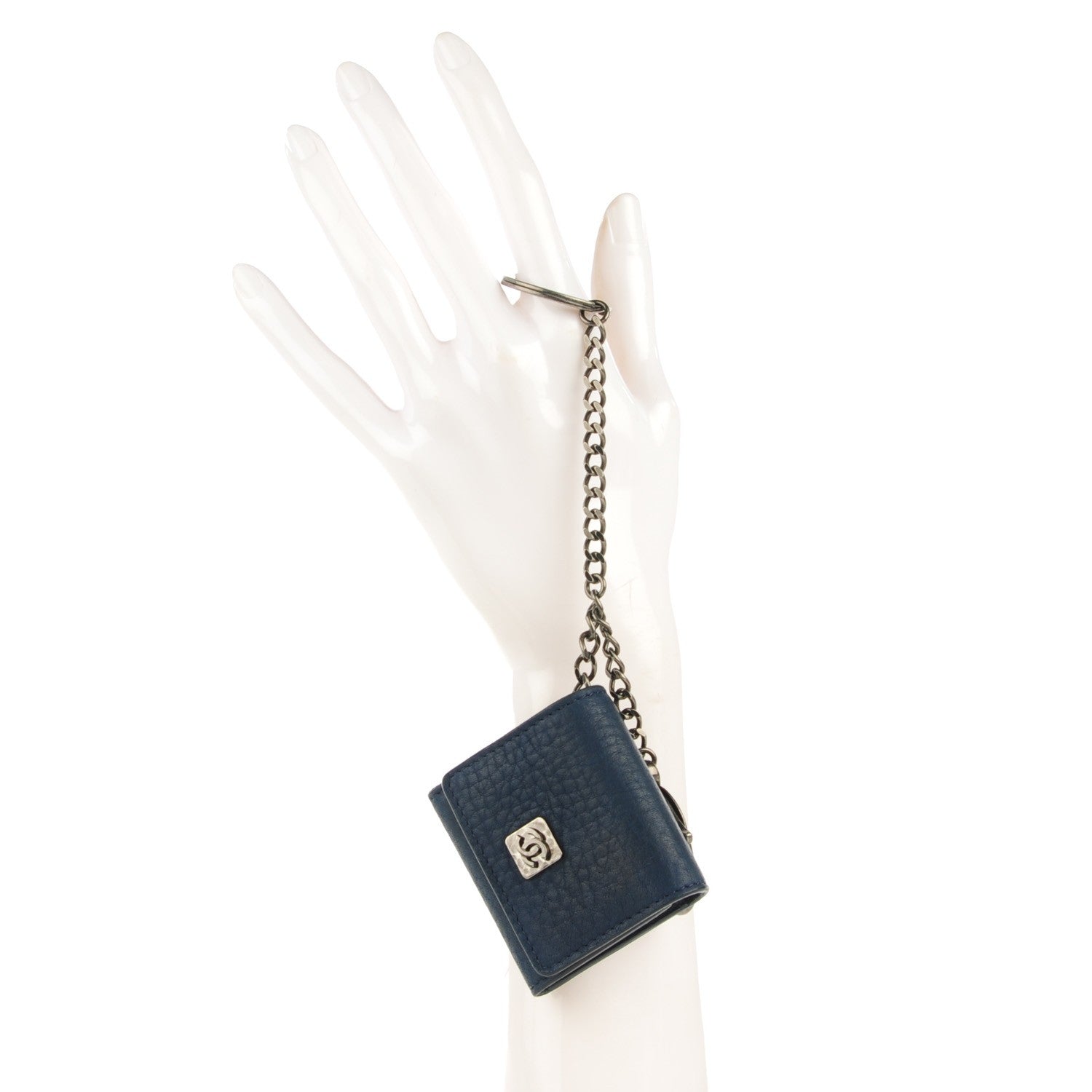 Chanel Deerskin Mini Key Chain Charm Dark Blue 2 of 8