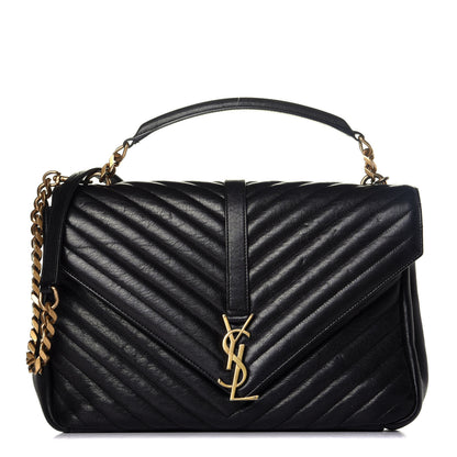 Saint Laurent Sheepskin Matelasse Chevron Monogram Large College Satchel Black 1 of 10