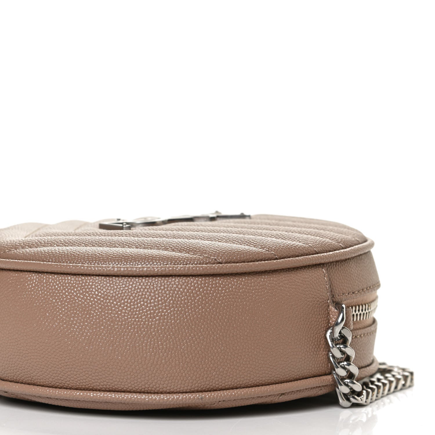 Saint Laurent Grain De Poudre Matelasse Chevron Quilted Round Vinyle Camera Bag Gold Sand 10 of 10
