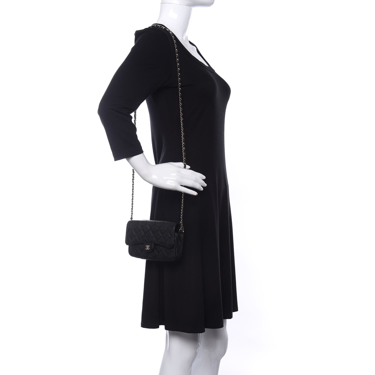Chanel Caviar Quilted Flap Phone Holder With Chain Black 2 of 12