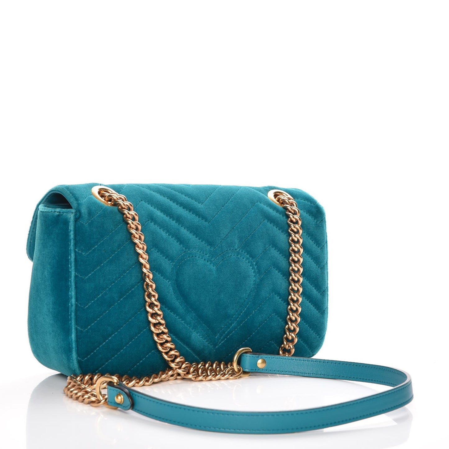 Velvet Matelasse Small GG Marmont Shoulder Bag Pavone Cyan