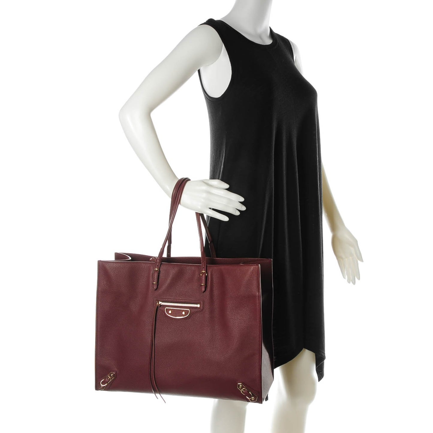 Grained Calfskin Gold Metallic Edge Hardware Papier A4 Tote Bordeaux