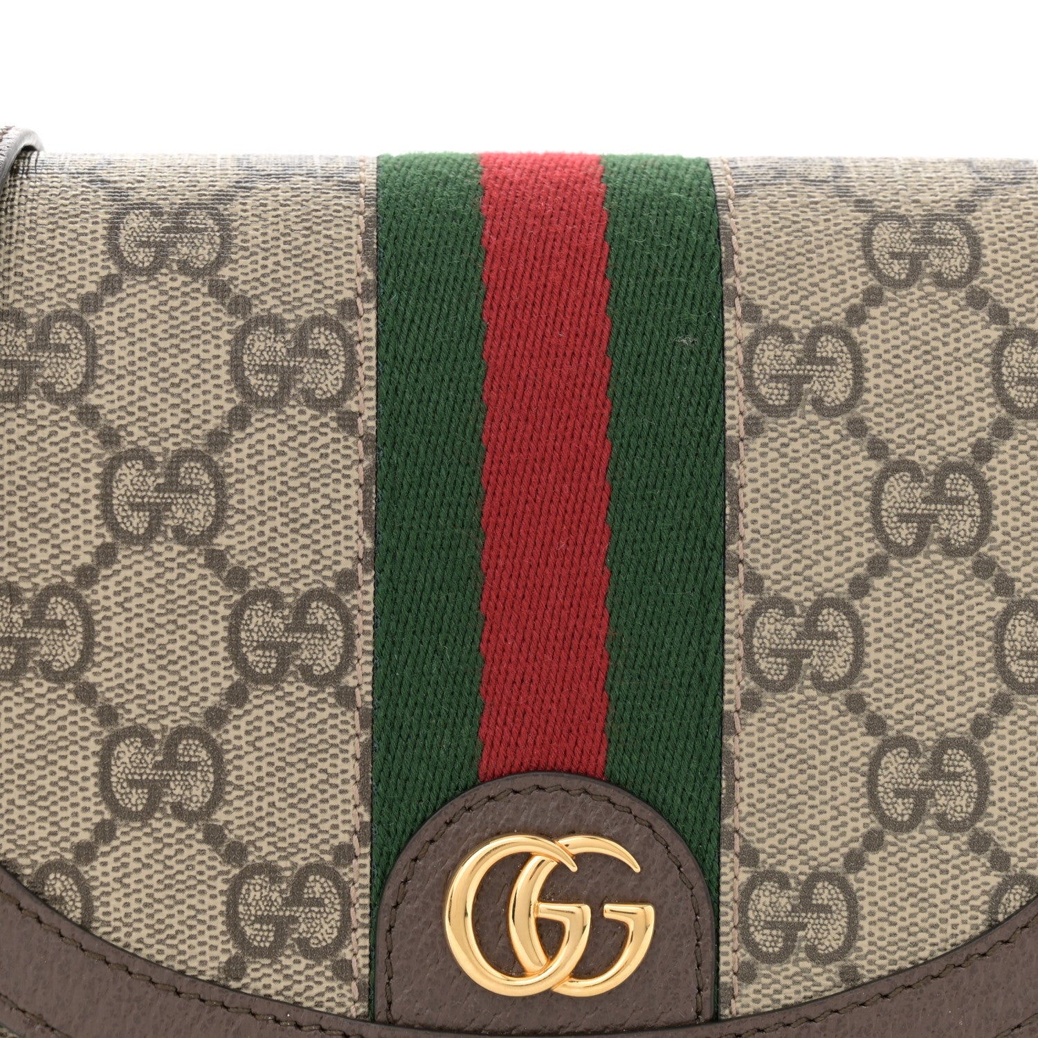 Gucci GG Supreme Monogram Textured Dollar Calfskin Web Mini Ophidia Flap Shoulder Bag Beige Ebony New Acero 8 of 11