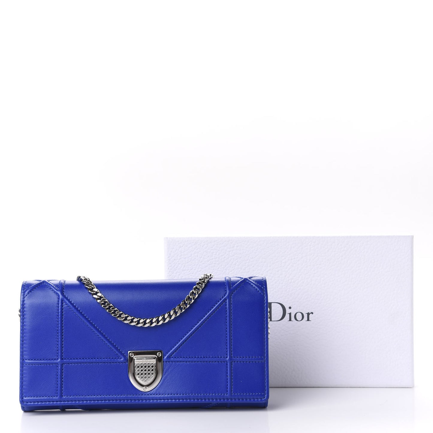 Lambskin Diorama Croisiere Chain Wallet Blue
