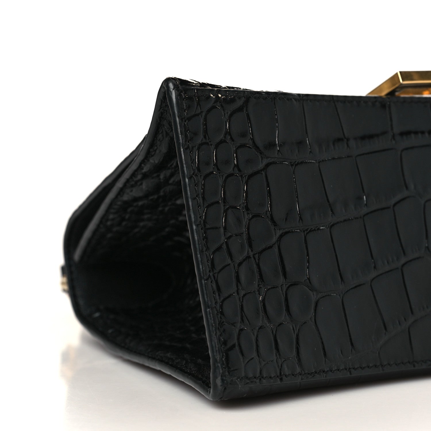 Balenciaga Shiny Calfskin Crocodile Embossed Small Hourglass Top Handle Bag Black 9 of 10