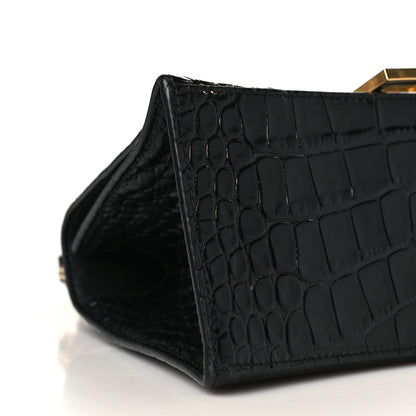 Balenciaga Shiny Calfskin Crocodile Embossed Small Hourglass Top Handle Bag Black 9 of 10