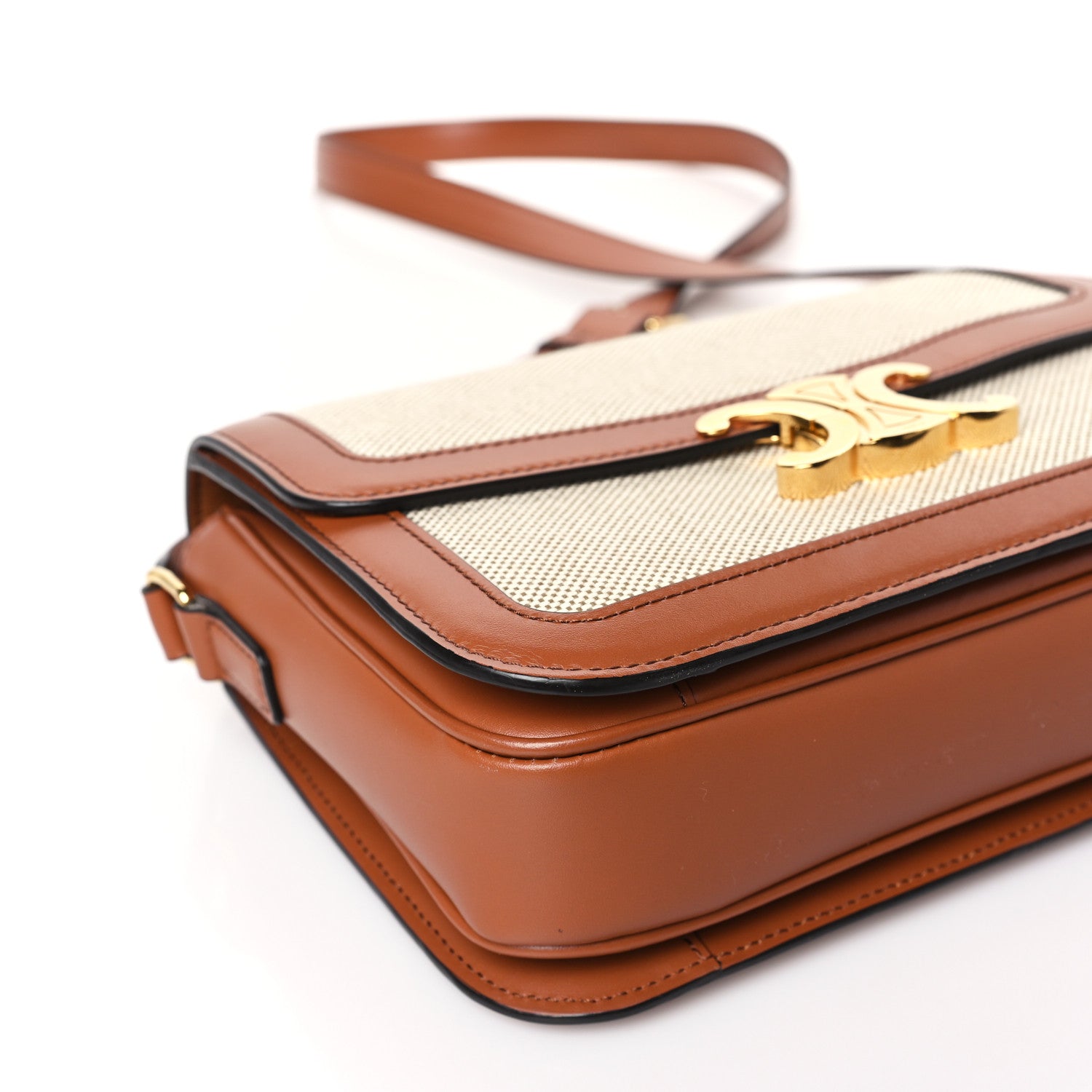 Celine Textile Calfskin Classique Triomphe Bag Natural Tan 8 of 9