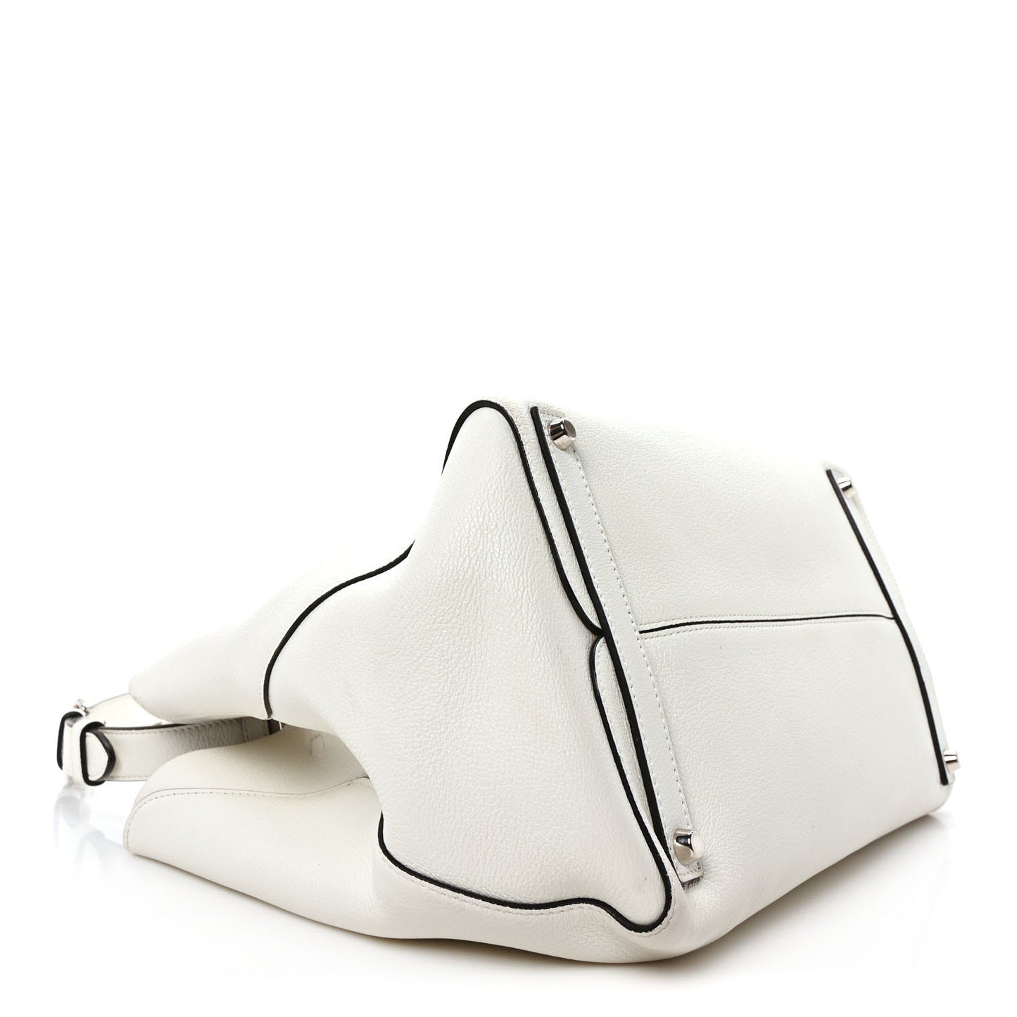 Supple Grained Calfskin Large Open Bar Tote White