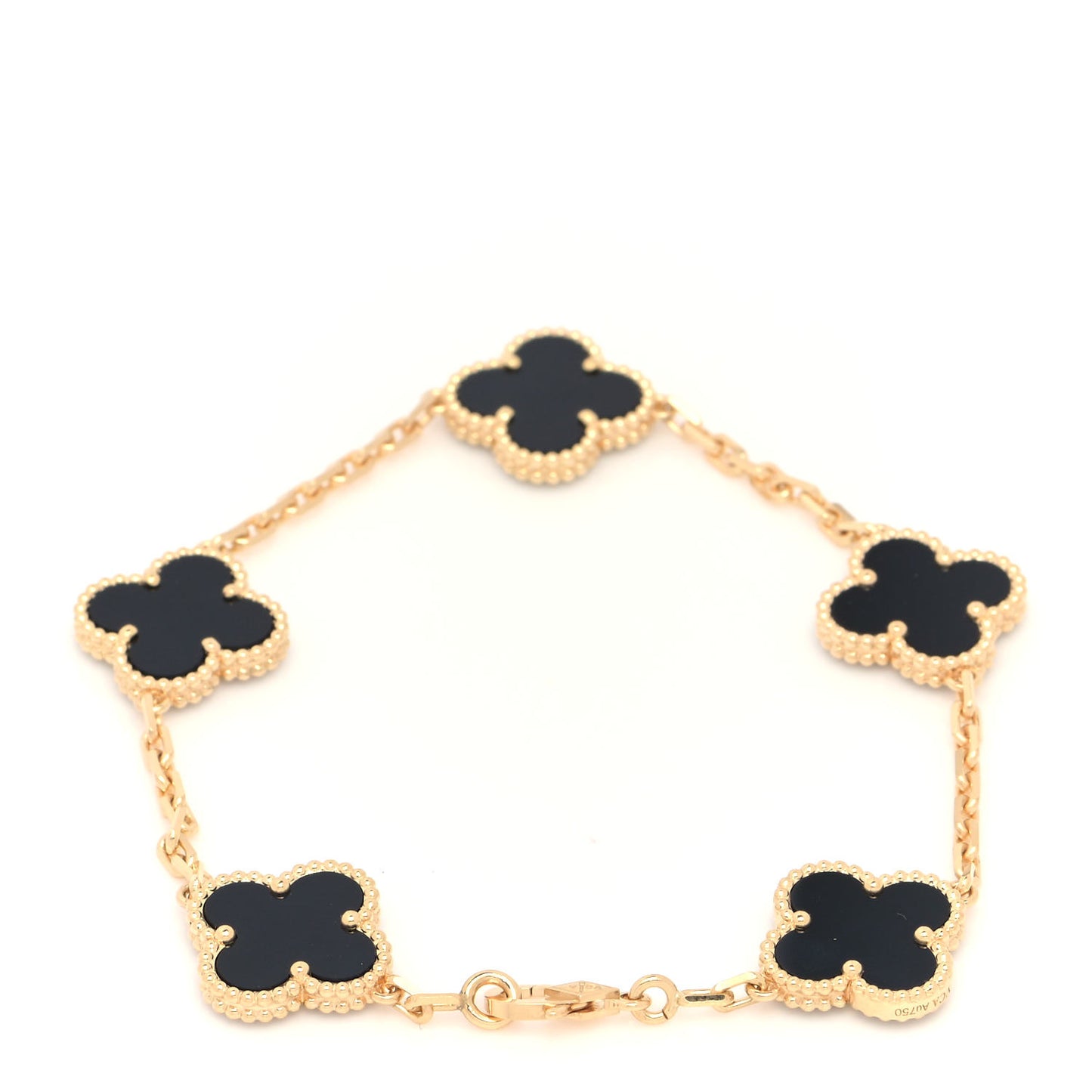 18K Yellow Gold Black Onyx 5 Motifs Vintage Alhambra Bracelet