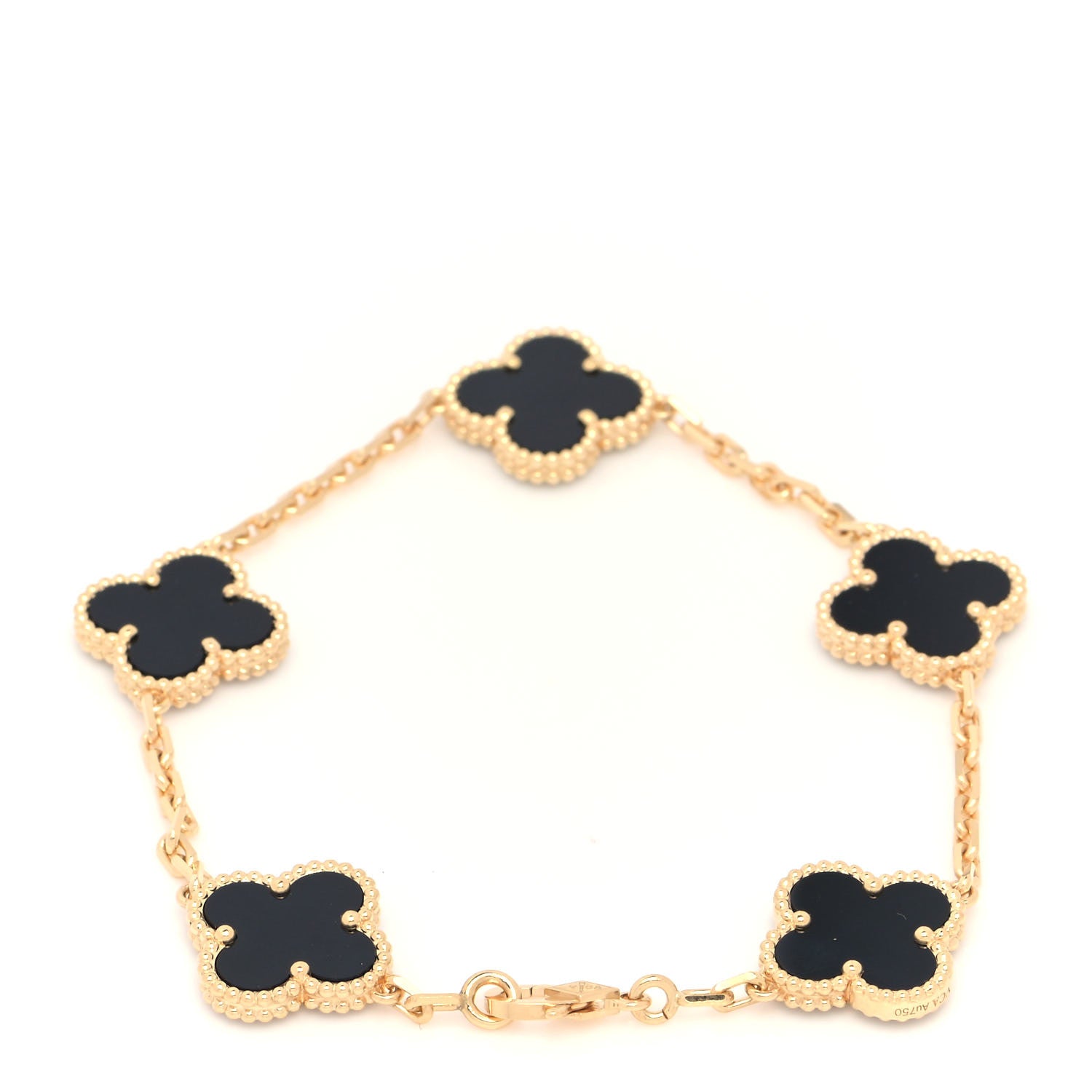 Van Cleef & Arpels 18K Yellow Gold Black Onyx 5 Motifs Vintage Alhambra Bracelet 3 of 4