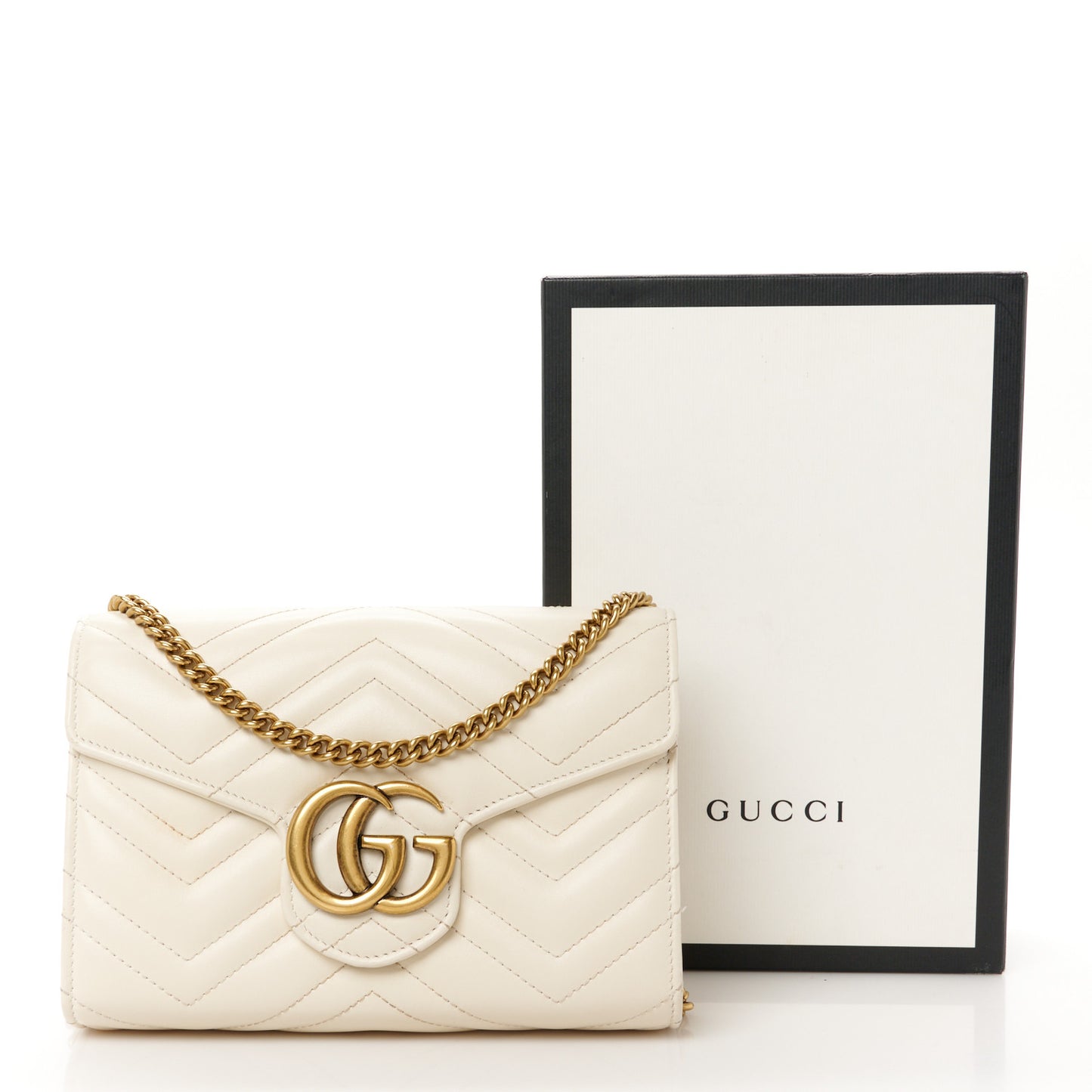 Calfskin Matelasse GG Marmont Chain Wallet Mystic White