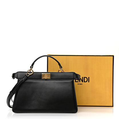 Fendi Vitello King Luxor Shiny Nappa Medium Peekaboo I SEE U East West Satchel Black Light Rose 10 of 11
