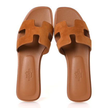 Hermes Suede Goatskin Oran Sandals 36.5 Naturel 2 of 11