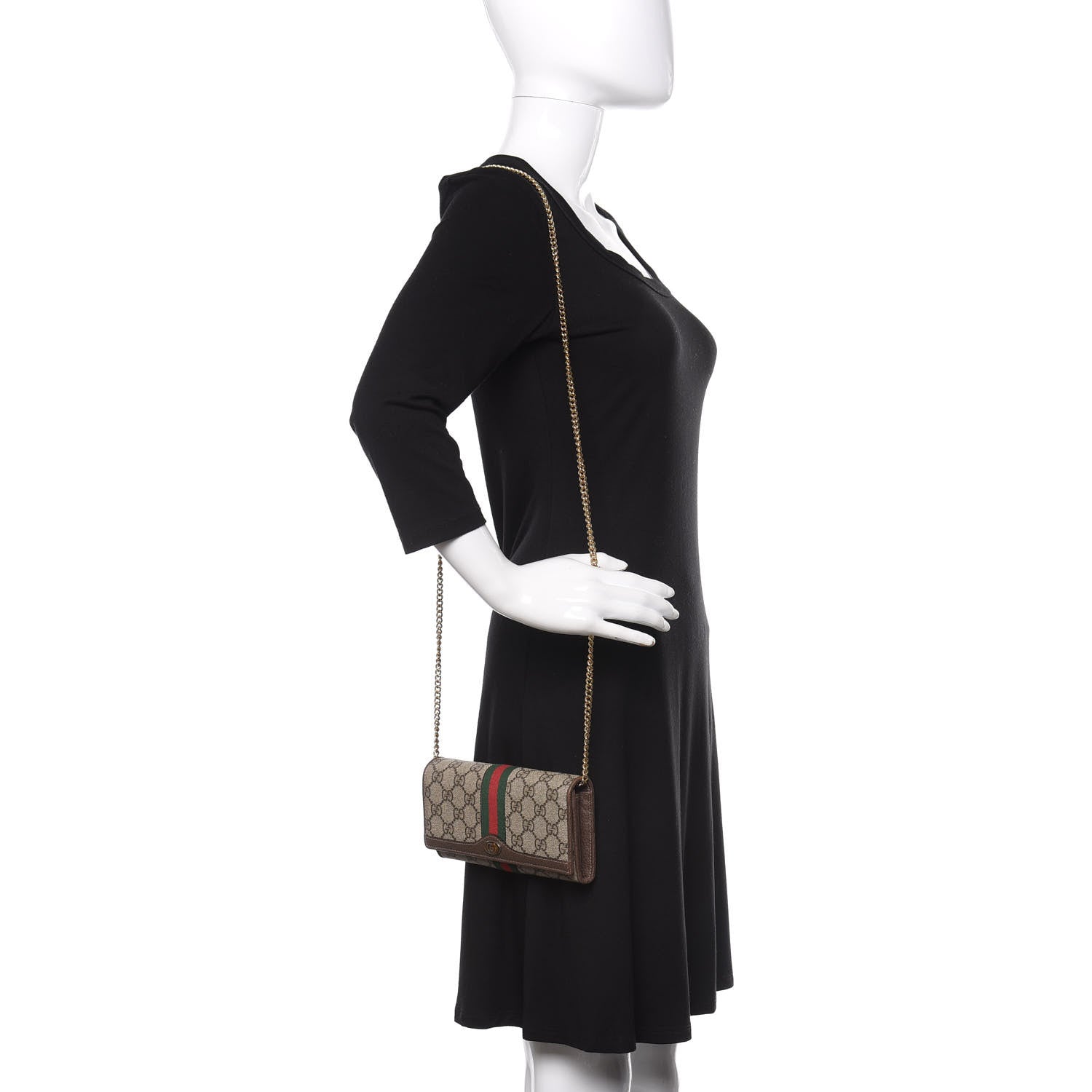 Gucci GG Supreme Monogram Web Ophidia Wallet On Chain Brown 2 of 12
