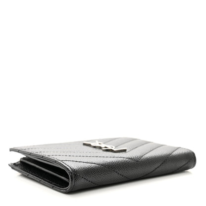 Saint Laurent Grain De Poudre Matelasse Chevron Monogram Zipped Two-Part Wallet Black 4 of 6
