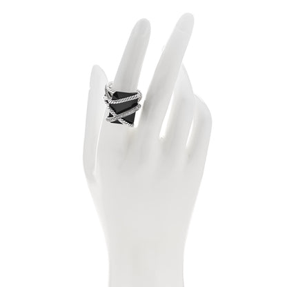 David Yurman Sterling Silver Diamond Black Onyx 20mm Cable Wrap Ring 54 7 2 of 6