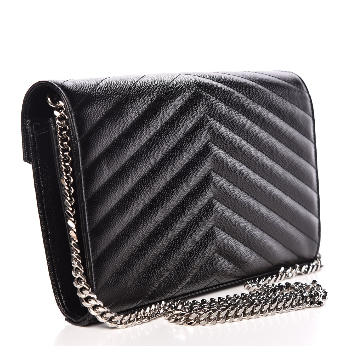 Grain De Poudre Matelasse Chevron Medium Monogram Chain Wallet Black