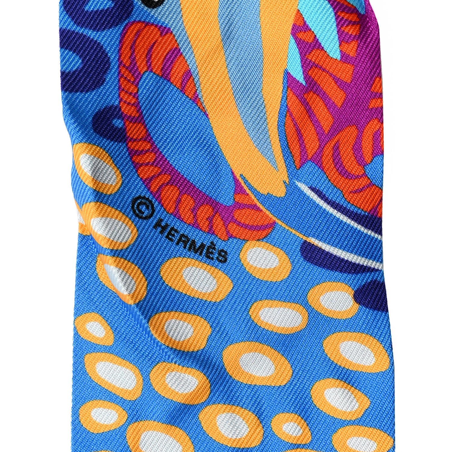 Hermes Silk Under The Waves Twilly Orange Bleu Fuchsia 4 of 4