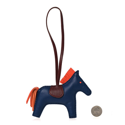 Hermes Milo Lambskin Grigri Rodeo Horse Bag Charm MM Bleu De Malte Rouge H Orange Poppy 2 of 3