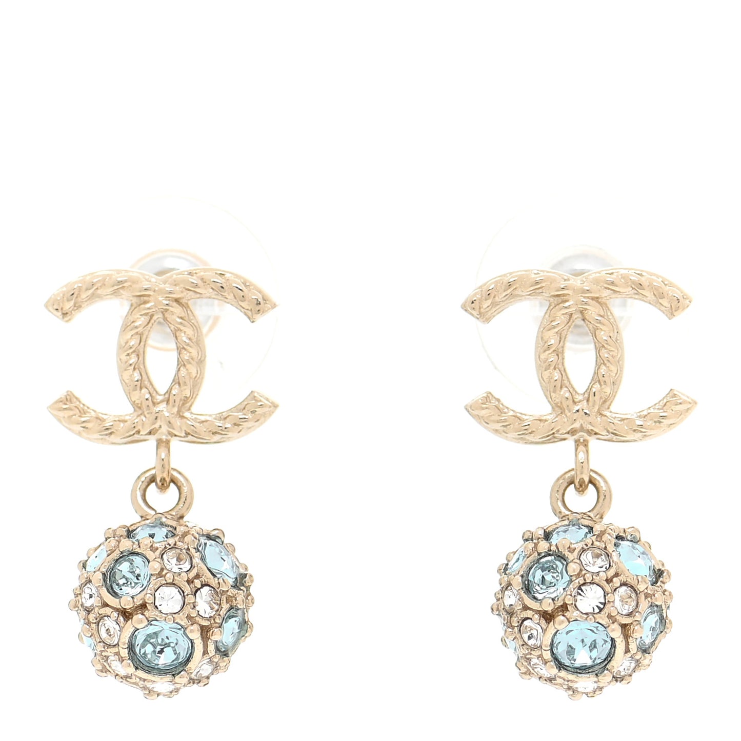 Crystal CC Drop Earrings Gold Blue