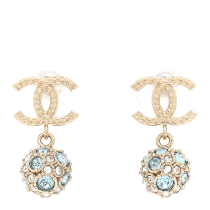 Chanel Crystal CC Drop Earrings Gold Blue 1 of 5
