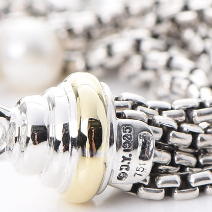 David Yurman Sterling Silver 18K Yellow Gold Pearl Onyx Multi Strand Box Chain Bracelet 4 of 5