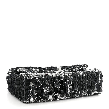 Chanel Sequin Camellia Small Single Flap Silver Black 4 of 11