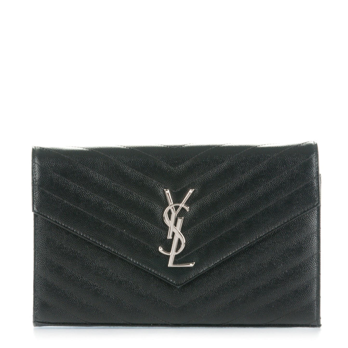 Grain De Poudre Matelasse Chevron Monogram Chain Wallet Black